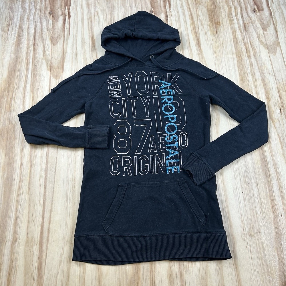 Y2K Aeropostale Women's Medium Vintage Bling Spellout Hoodie Sweatshirt